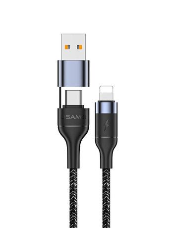Кабель для Apple Lightning Usams SJ404 2в1 Type-C/USB - Lightning 1.2м черный