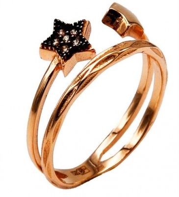 Кольцо Звезда с фианитами из красного золота