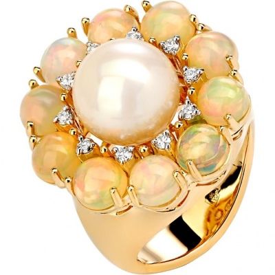 Кольцо с россыпью цветных и драгоценных камней из жёлтого золота