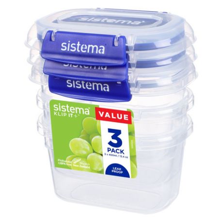 Набор контейнеров Sistema Klip it plus 881543 овал. 0.4л. пластик синий/прозрачный наб.:3пред.