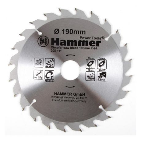 Пильный диск HAMMER Flex 205-111 CSB WD, по дереву, 190мм, 30мм [30661]