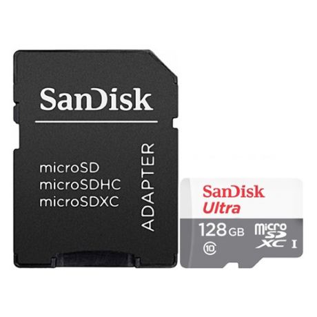 Карта памяти microSDXC UHS-I SANDISK Ultra Light 128 ГБ, 100 МБ/с, Class 10, SDSQUNR-128G-GN6TA, 1 шт., переходник SD