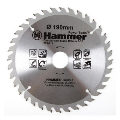 Пильный диск HAMMER Flex 205-112 CSB WD, по дереву, 190мм, 30мм [30662]