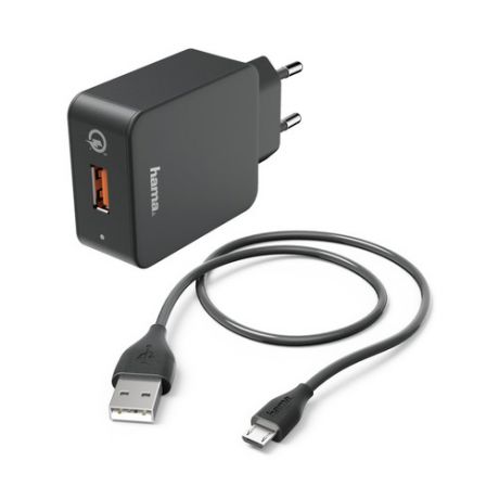Комплект зарядного устройства HAMA H-178336, USB, microUSB, 3A, черный