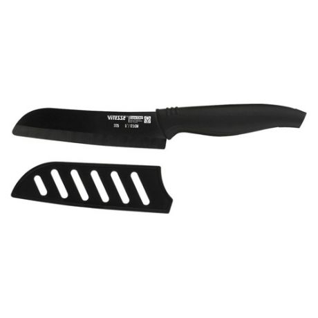 Нож кухонный Vitesse Cera-Chef VS-2725 керамич. сантоку для мяса лезв.12.5мм прямая заточка черный б