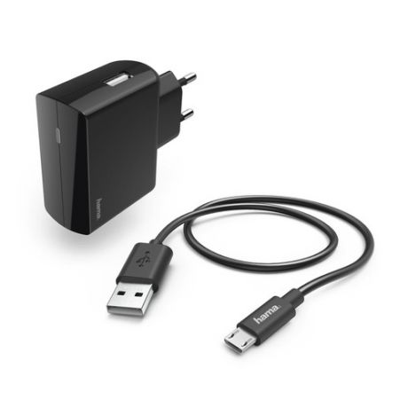 Комплект зарядного устройства HAMA H-183245, USB, microUSB, 2.4A, черный