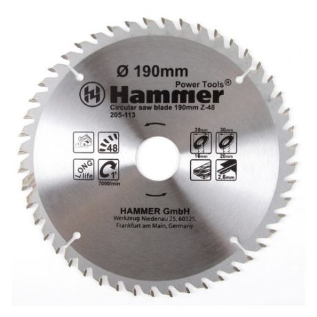 Пильный диск HAMMER Flex 205-113 CSB WD, по дереву, 190мм, 30мм [30663]