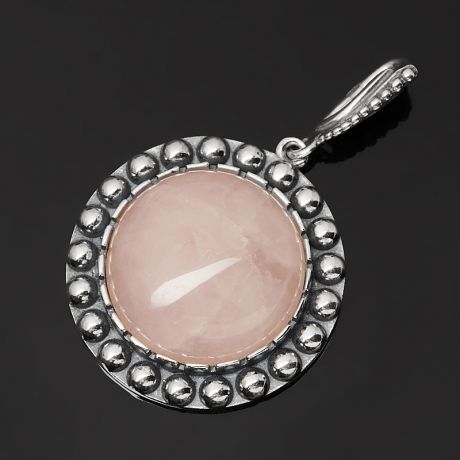 Кулон розовый кварц (серебро 925 пр. оксидир.) круг