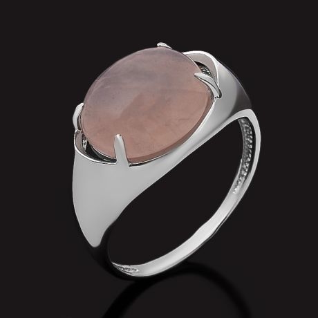 Кольцо розовый кварц (серебро 925 пр. родир. бел.) размер 18