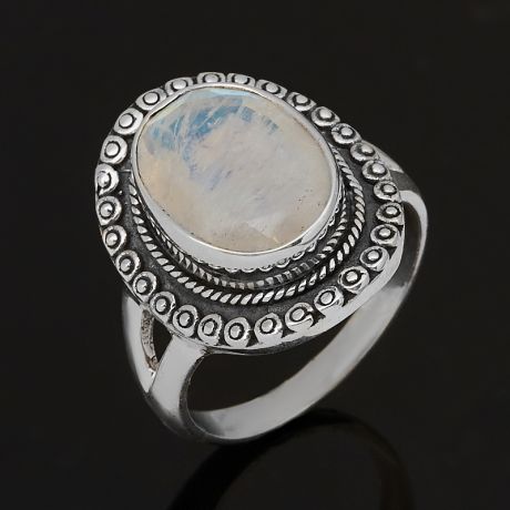 Кольцо лунный камень (адуляр) (серебро 925 пр. оксидир.) огранка размер 18