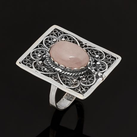 Кольцо розовый кварц (серебро 925 пр. оксидир.) размер 17,5