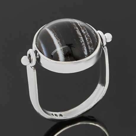 Кольцо агат черный (серебро 925 пр. оксидир.) размер 18