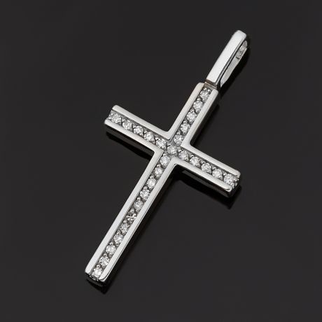 Кулон бриллиант (серебро 925 пр. родир. бел.) крест огранка