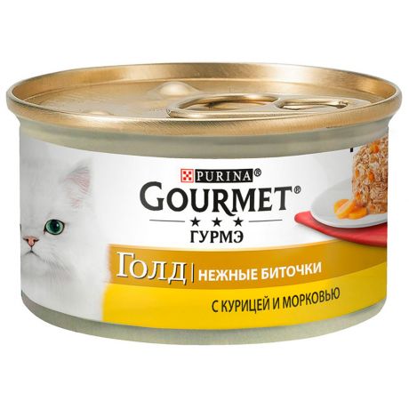 Корм влажный Gourmet Гурмэ Голд нежные биточки с курицей и морковью для кошек 85 г