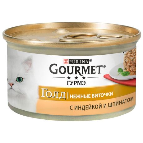 Корм влажный Gourmet Гурмэ Голд нежные биточки с индейкой и шпинатом для кошек 85 г