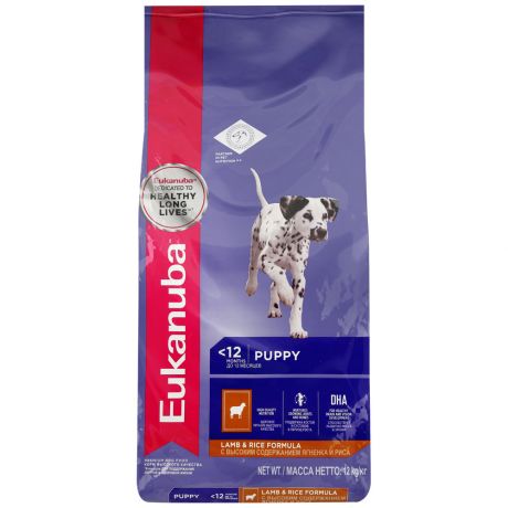 Корм сухой Eukanuba puppy all breed Lamb&Rice с ягненком и рисом при чувствительном пищеварении для щенков 12 кг
