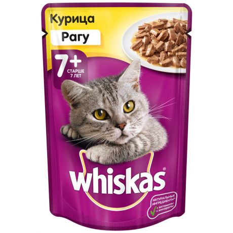 Корм влажный Whiskas рагу с курицей для кошек старше 7 лет 85 г