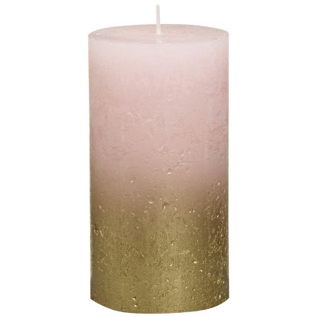 Свеча столовая Bolsius Рустик тень Золото столбик розовая 130х68 мм
