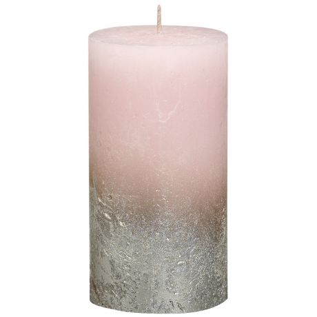 Свеча столовая Bolsius Рустик тень Серебро столбик розовая 130х68 мм