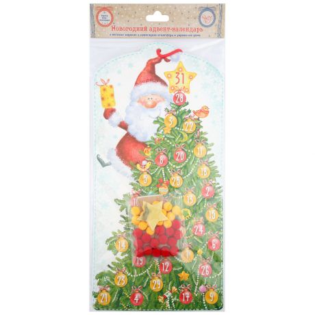 Набор для творчества Magic Time Елка-календарь Дед Мороз (Картон-Мягкие шарики-Звездочка из бумаги-Клейкие подушечки)