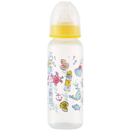 Бутылочка детская Курносики с крышкой и силиконовой соской хедер желтая 250 мл