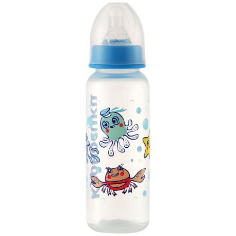 Бутылочка детская Курносики с крышкой и силиконовой соской хедер голубая 250 мл
