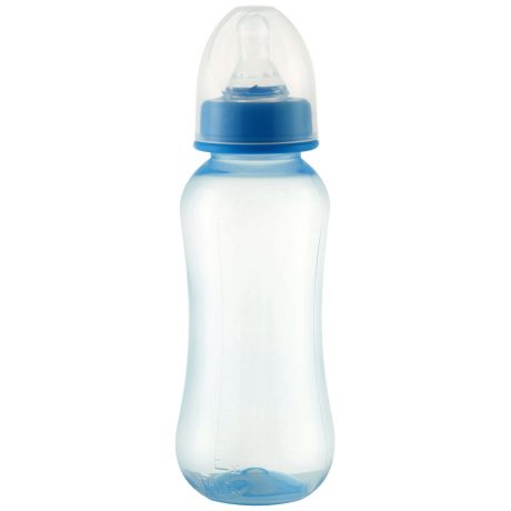 Бутылочка детская Курносики с талией и силиконовой соской от 0 месяцев голубая 250 мл