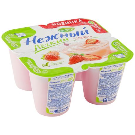 Продукт йогуртный Campina Нежный с соком Клубники легкий 0.1% 4 штуки по 95 г