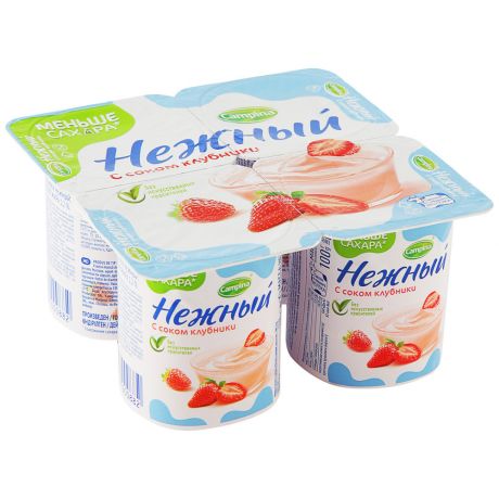 Продукт йогуртный Campina Нежный с соком Клубники 1.2% 4 штуки по 100 г