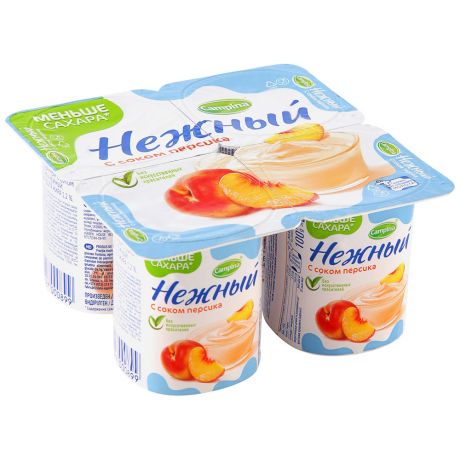 Продукт йогуртный Campina Нежный с соком Персика 1.2% 4 штуки по 100 г