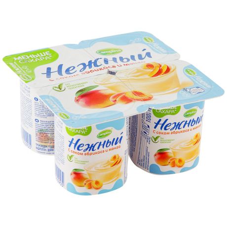 Продукт йогуртный Campina Нежный с соком Абрикоса-манго 1.2% 4 штуки по 100 г