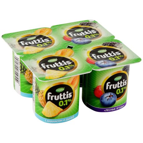 Продукт йогуртный Campina Fruttis Ананас-дыня/Лесные ягоды легкий 0.1% 4 штуки по 110 г