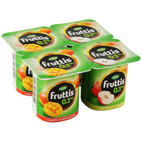 Продукт йогуртный Campina Fruttis Абрикос-манго/Яблоко-груша легкий 0.1% 4 штуки по 110 г