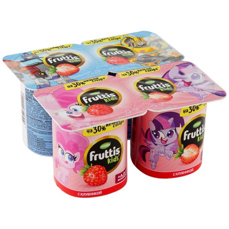 Продукт йогуртный Campina Fruttis с клубникой обогащенный витаминами A D E для детей с 3 лет Hasbro 2% 4 штуки по 110 г