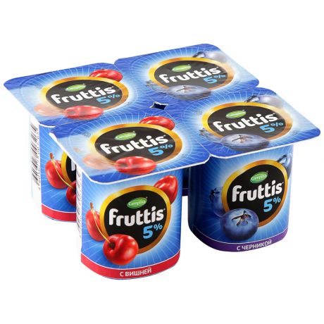 Продукт йогуртный Campina Fruttis Сливочное лакомство Вишня/Черника 5% 4 штуки по 115 г