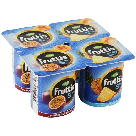 Продукт йогуртный Campina Fruttis Сливочное лакомство Персик-мараккуя /Ананас-дыня 5% 4 штуки по 115 г
