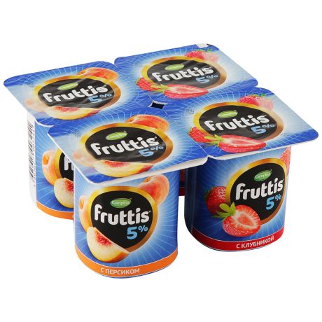 Продукт йогуртный Campina Fruttis Сливочное лакомство Клубника/Персик 5% 4 штуки по 115 г