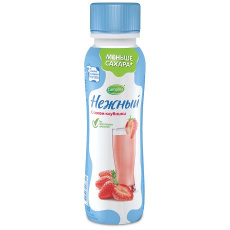Напиток йогуртный Campina Нежный с соком Клубники 0.1% 285 г