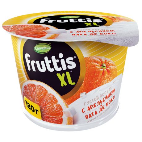 Йогурт Campina Fruttis XL с Апельсином и кусочками кокосового желе НАТА де КОКО 4.3% 180 г