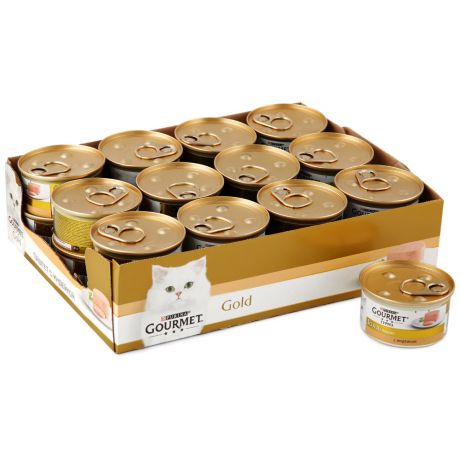 Корм влажный Gourmet Gold паштет с индейкой для кошек в железной банке 24 штуки по 85 г