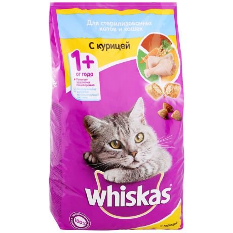 Корм сухой Whiskas полнорационный с курицей для стерилизованных кошек и котов 1.9 кг