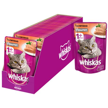 Корм влажный Whiskas паштет мясной с телятиной для кошек 24 штуки по 85 г