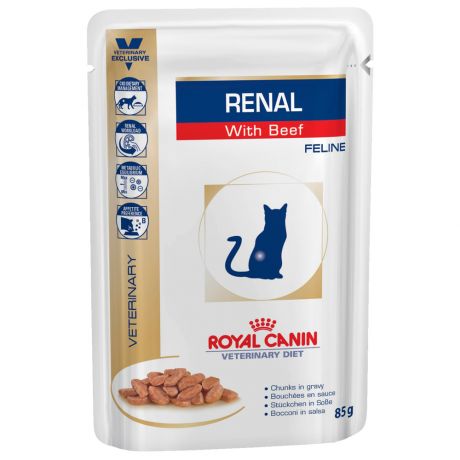 Корм влажный Royal Canin Vd Renal с говядиной при почечной недостаточности для кошек 85 г