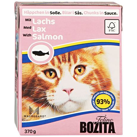 Корм влажный Bozita кусочки в соусе с лососем для кошек 370 г