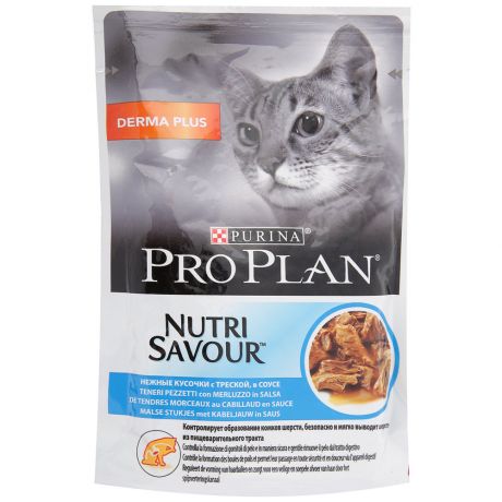 Корм влажный Pro Plan Nutri Savour в соусе с треской для взрослых кошек при чувствительной коже 85 г