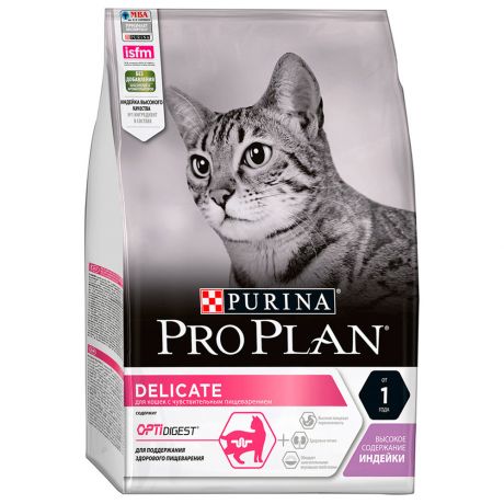 Корм сухой Purina Pro Plan с индейкой при чувствительном пищеварении и привередливости к еде для кошек 3 кг