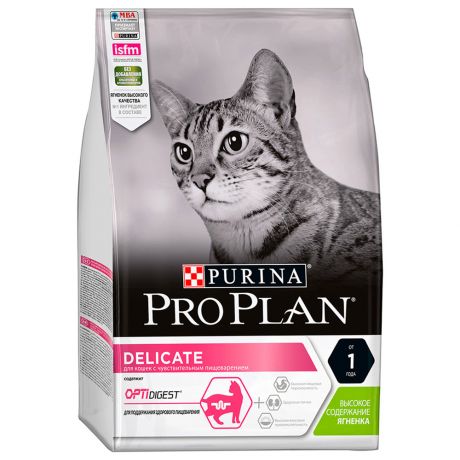Корм сухой Purina Pro Plan с ягненком при чувствительном пищеварении и привередливости к еде для кошек 3 кг