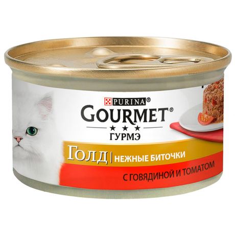 Корм влажный Gourmet Гурмэ Голд нежные биточки с говядиной и томатами для кошек 85 г