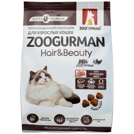 Корм сухой Зоогурман Hair&Beauty с птицей для кошек 1.5 кг