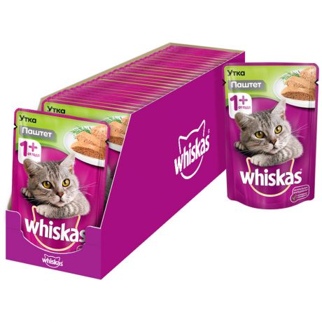 Корм влажный Whiskas паштет с уткой для кошек 24 штуки по 85 г